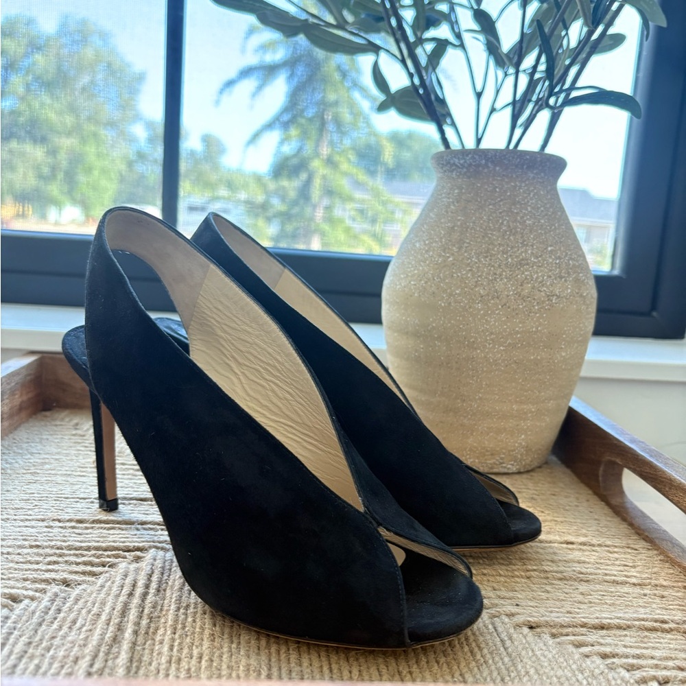 Jimmy Choo Black Suede Peep-Toe Heels